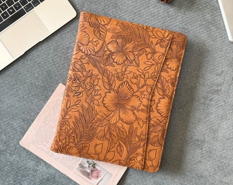 Portfolio estampé pour femme, portfolio personnalisé en cuir végétalien, portfolio pour bloc-notes format lettre, pochette cadeau à fermeture éclair pour homme