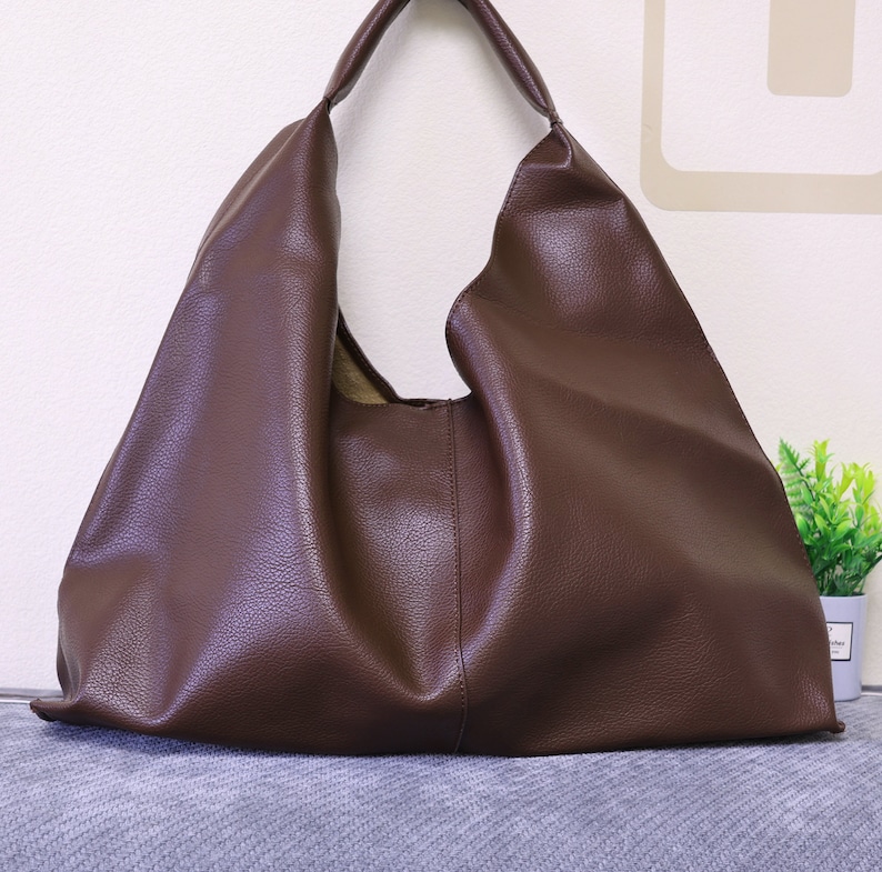 Vegan Leather Women Bag, Fashion Shoulder Bag for Women, Soft Leather Tote bag Working bag, Leather Slouchy Travel Bag Birthday Gift for her image 3