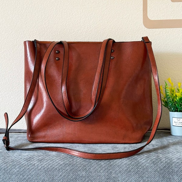 Women's Vegan Leather Tote Bag, Crossbody Bag for Girl, Women Shoulder Bag, Leather Handbag Weekend Bag Work Travel Bag Gift for Mother