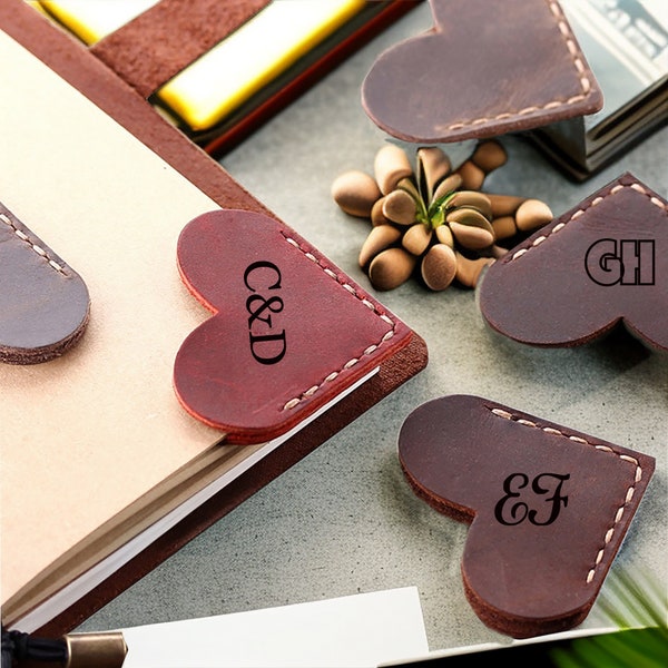 Genuine leather bookmark pure hand-stitched retro heart-shaped leather bookmark, Personalized bookmark for reader, Bookmark for Book Lover