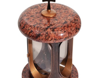 Granit minneslykta, Minnesljusstake, Gravstensljusstake, Minnesmärke, Kyrkogårdsdekor, Religiös dekor, Granitljusstake