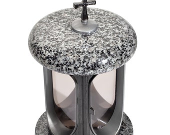 Granit minneslykta, Minnesljusstake, Gravstensljusstake, Minnesmärke, Kyrkogårdsdekor, Religiös dekor, Granitljusstake