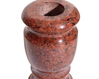 Vase for tombstones. Granite flower vase. Decoration for graves. Grave decor
