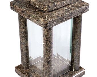 Granit minneslykta, Minnesljusstake, Gravstensljusstake, Minnesmärke, Kyrkogårdsdekor, Religiös dekor, Granitljusstake