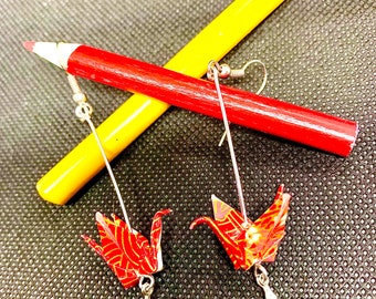 Boucles d'oreilles grues origami