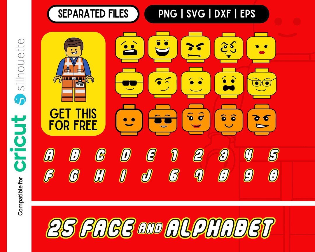 Brick Face and Alphabet Svg Bundle, Svg Files for Cricut, Bricks Svg, Bricks Font Png, Eps Dxf