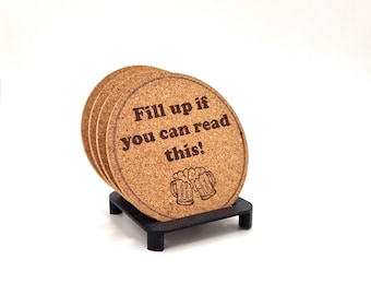 Cork coasters set of 4  Fill Up If You Can Read This engraved  meme cool funny cool amusing trendy present gift birthday christmas