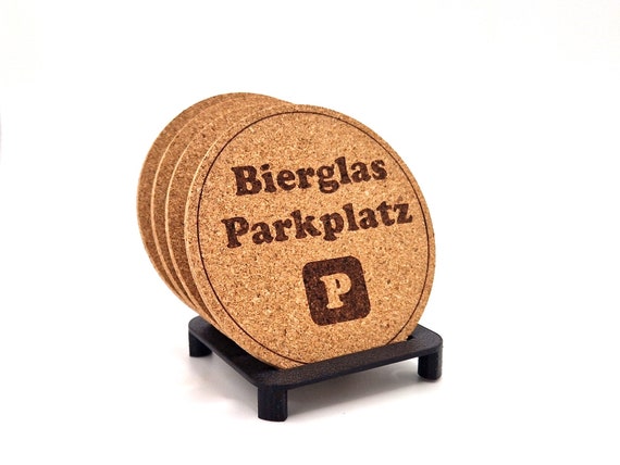 Glasuntersetzer kork 4 Stück graviert bierglas parkplatz cool sprüche lustiges komisch geburtstag geschenk idee