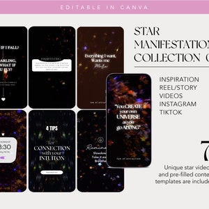STAR MANIFESTATION COLLECTION 01 | 7 video templates for Instagram, Reels, Stories, TikTok | Spiritual Manifestation Magic Star Galaxy