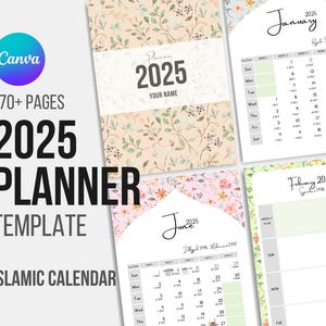 2025 Planner and Calendar (with Hijri Calendar  1446/1447H) Canva Template | Islamic Planner Calendar with Du&#39;a & Zikir | Muslim Planner
