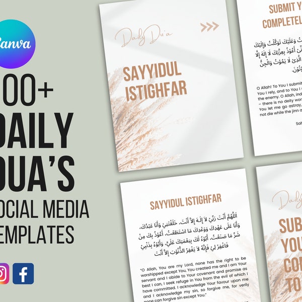 100+ Islamic Content Social Media Canva Template | Daily Du'a Instagram and Facebook | Muslim Content