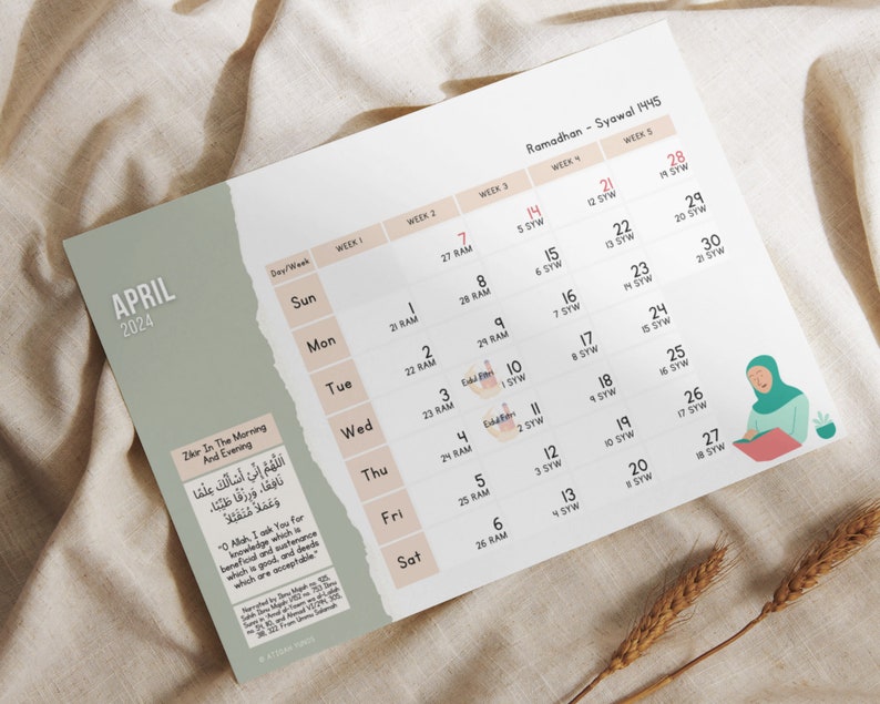 2024 Islamic Calendar for Women With Du'a and Zikir Canva Template