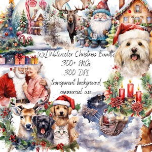 Watercolor XXL Christmas Clipart Mega Bundle, 330 high quality PNG files, winter landscape, festive clip art, Christmas, printable graphics