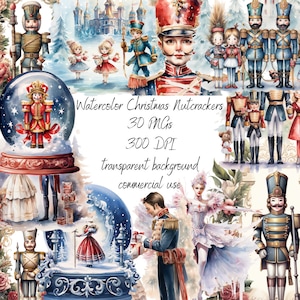 Nutcrackers Watercolor Clipart Bundle - 30 PNG Christmas Nutcracker Images,Festive Holiday Graphics,Instant Digital Download,Commercial Use