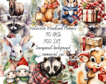 Woodland Christmas, Woodland Animals, Commercial Use For Christmas Decorations, Baby Shower, Christmas Cliparts, Digital Download, Gifts