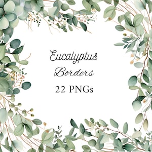 Eucalyptus Watercolor border, eucalyptus corner border wedding invitation, green set, green leaves frame PNG, flower border PNG