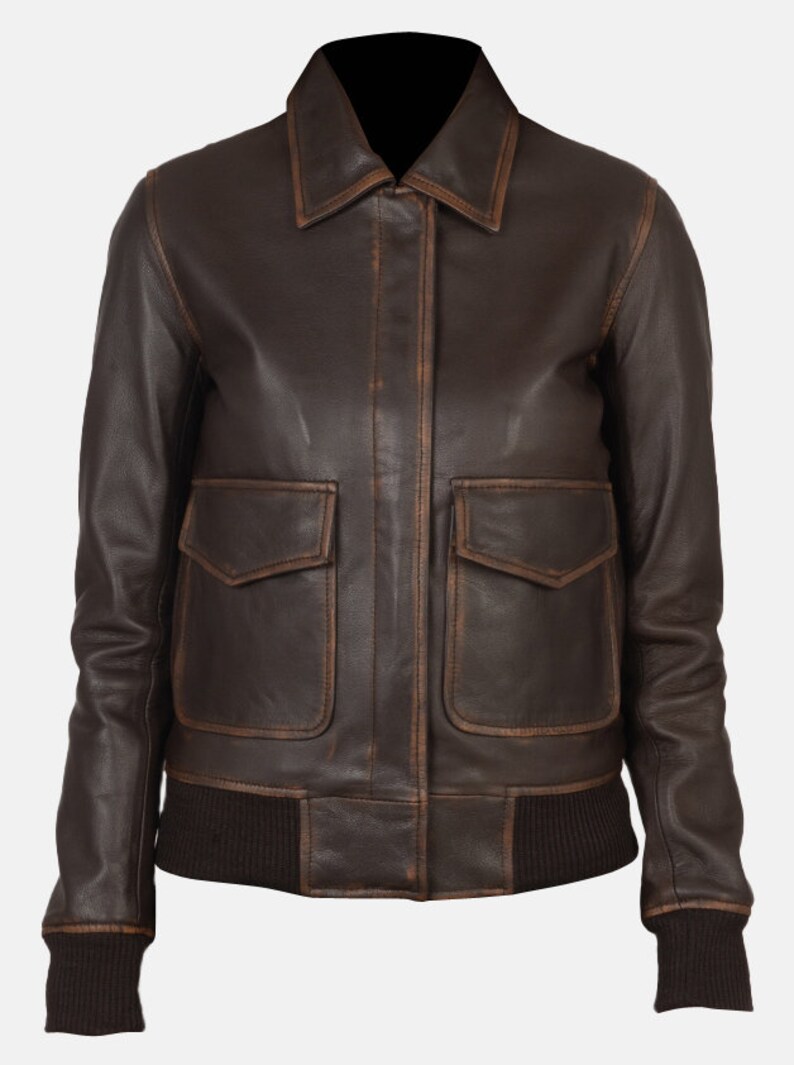 Handmade Women Brown Distressed Leather Bomber Jacket Women Brown Real