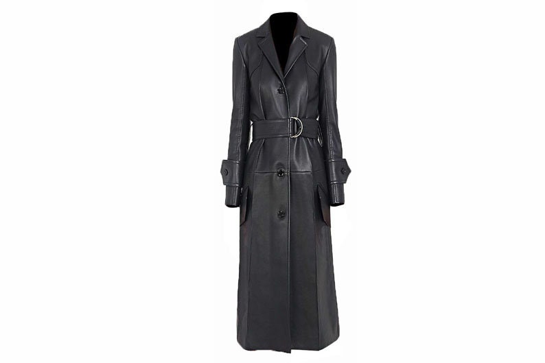 Handmade Women Leather Coat Ladies Black Genuine Sheepskin Leather Trench Coat Women Leather