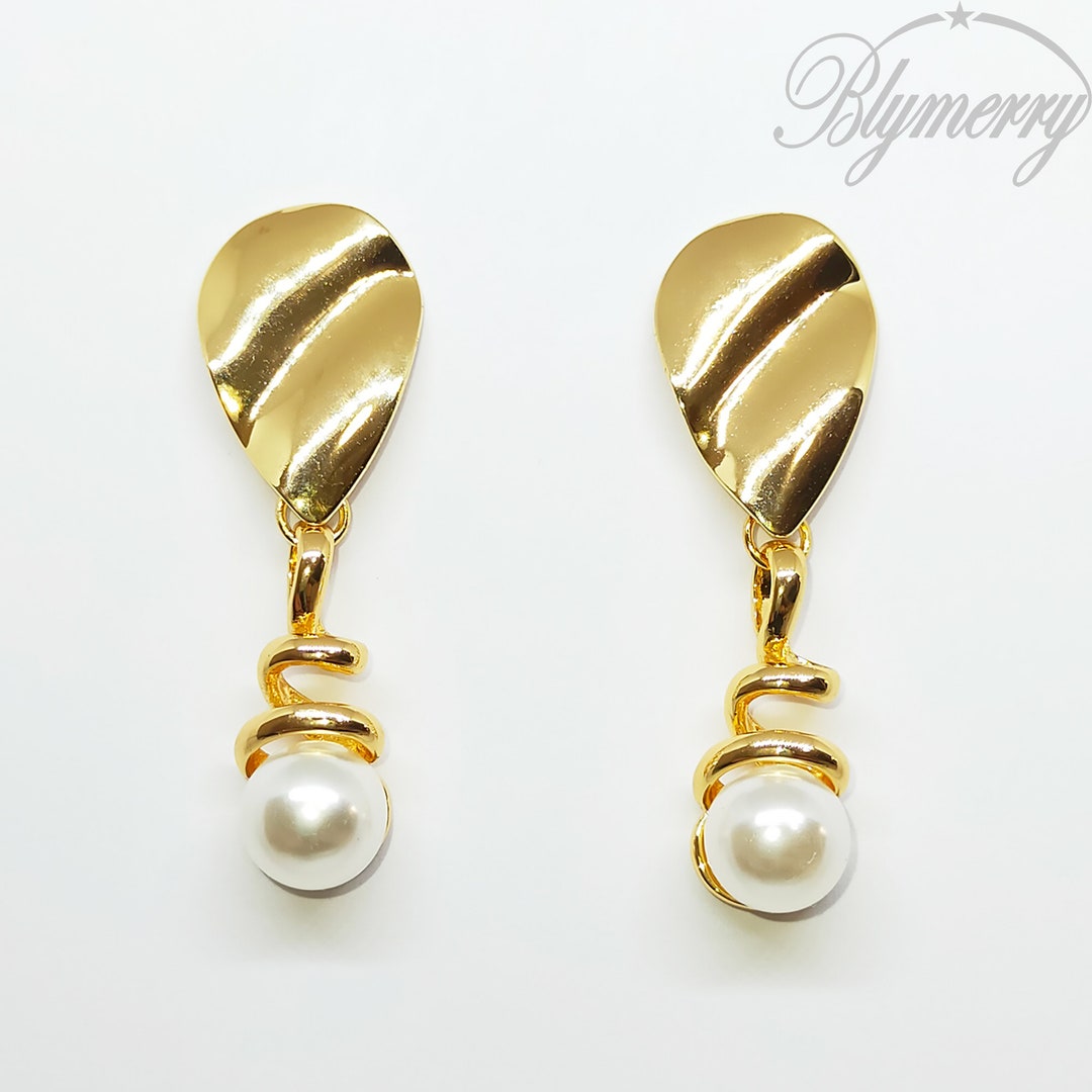 SELSHE Pearl Drop Earrings For Women – 14k Gold Plated Dainty Wedding Earrings, Big Gold Pearl Dangling Studs, Bridal Jewelry - View #13