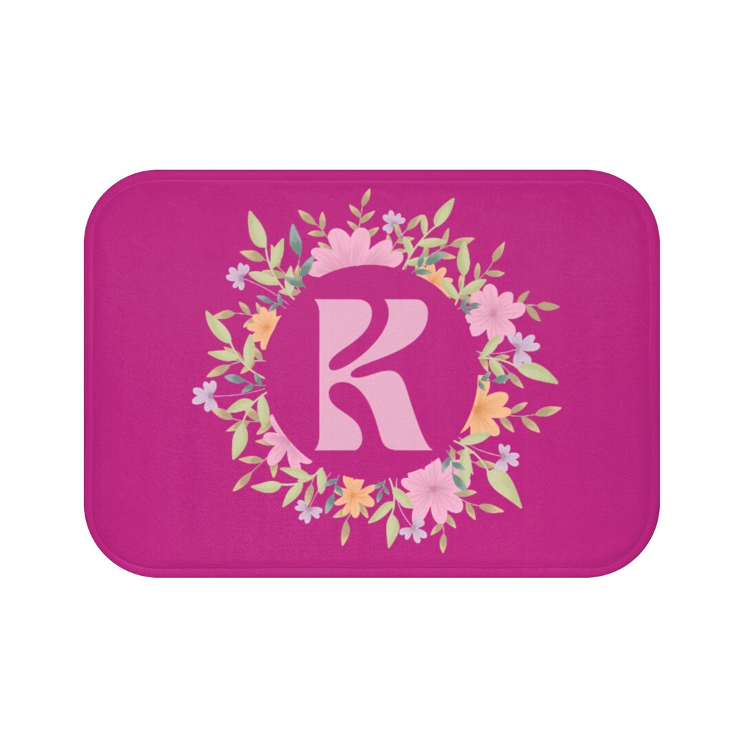 Floral Monogram Bath Mat - Personalized Memory Foam Microfiber Shower ...