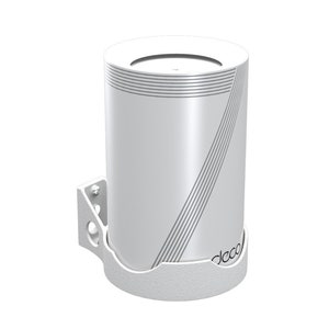 Può includere: Router WiFi cilindrico bianco con una staffa a parete. Il router ha una superficie testurizzata con un logo Deco.