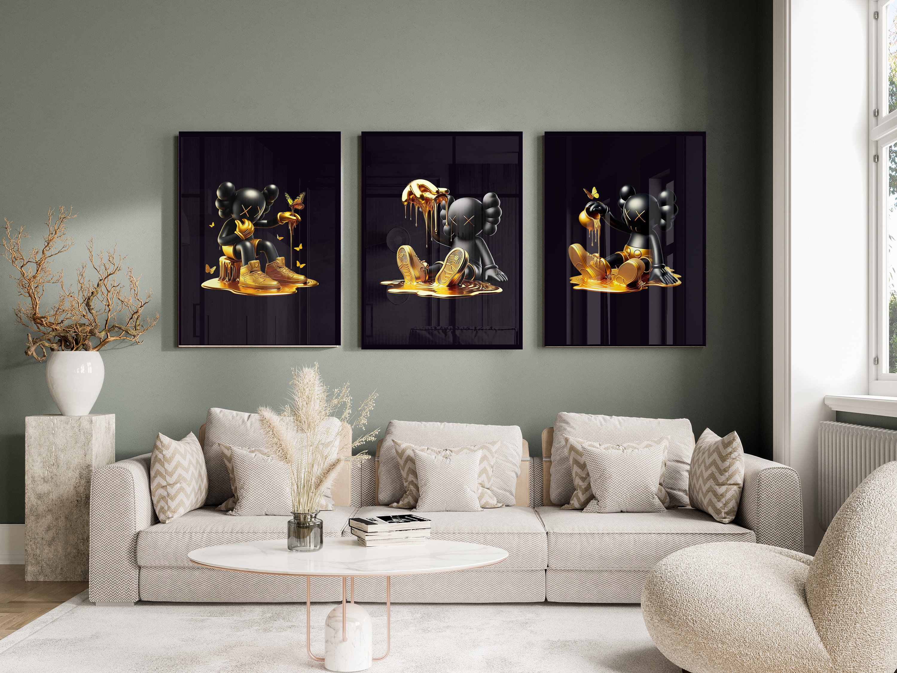 Gold Kaws Poster, Set of 3 Kaws, Printable Kaws Poster