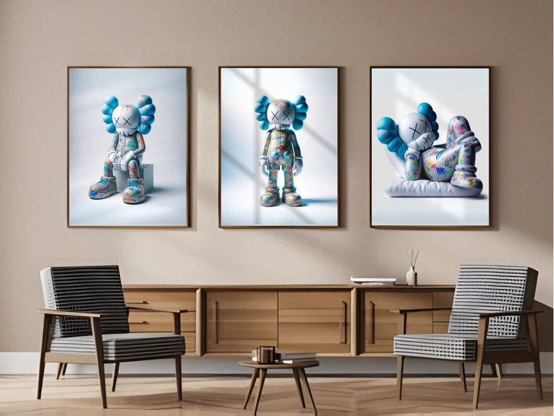 Kaws Poster Set of 3, Graffiti Hypebeast Figure, Modern Room Decor ...