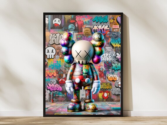 KAWS Figure Poster Print, KAWS Standing With Graffiti Wall KAWS Figure Poster Print, KAWS Standing With Graffiti Wall