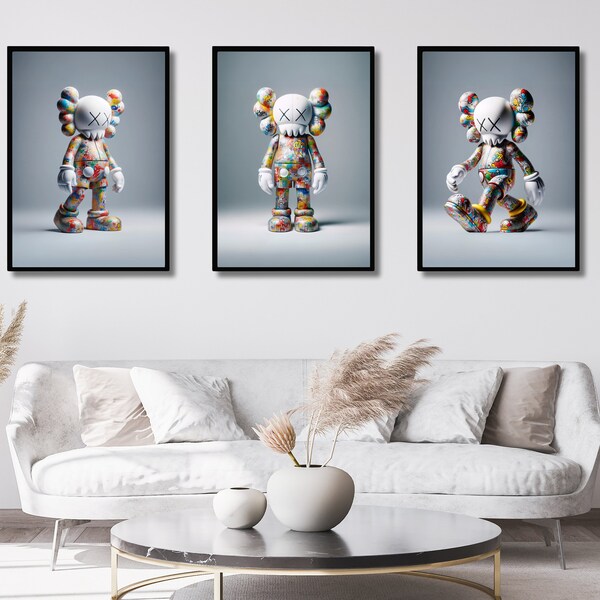 KAWS Poster Set of 3, Printables Minimalist Hypebeast Kaws Figure Poster, Kaws Poster Print, Kaws Wall Art, Graffiti Kaws, Digital Download