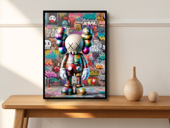 KAWS Figure Poster Print, KAWS Standing With Graffiti Wall