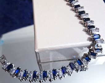 Saffierblauwe armband met zirkoniakristal: zilveren bruiloftpolsbandje