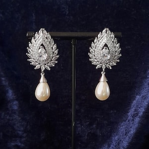 Elegant Pearl and Zirconia Earrings - Ideal Wedding Jewelry for Bride or Bridesmaid