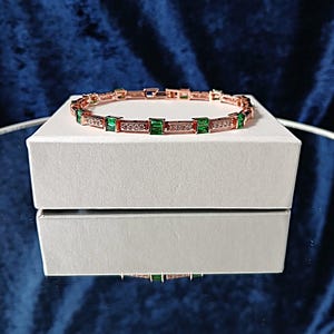 Bracelet en cristal vert émeraude : bracelet en or rose pour mariée ou demoiselle d&#39;honneur