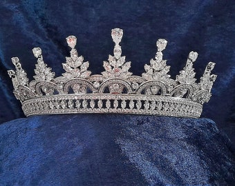 Zilveren bruidstiara met Swarovski-kristallen, optocht of prom afstuderen kroon, bruiloft diadeem voor bruid of bruidsmeisje