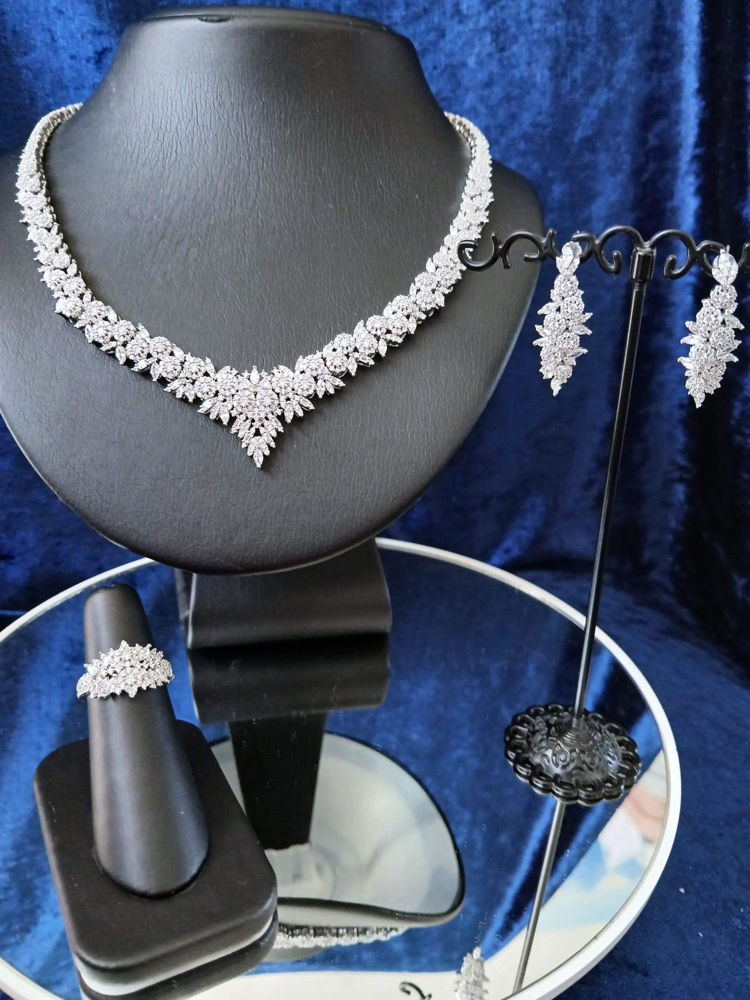 Buy Crystal Necklace Set Bridal Necklace And Earrings Set Diamond Wedding Jewelry Set Silver Bridal Earrings Crystal Wedding Necklace Set Online In India