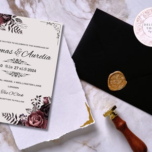 Customizable Victorian Wedding Invitation, diy Gothic Fall Wedding Invitation, Burgundy Wedding Invitation Template