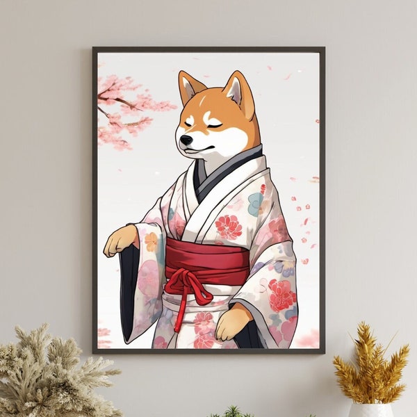 Japanische Shiba Inu in Kimono Wandkunst , DRUCKBARE Kunst, sofortiger Download