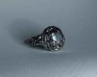 Ozean Ring / Perle / Handgemacht / Sterling Silber / Einzelstück