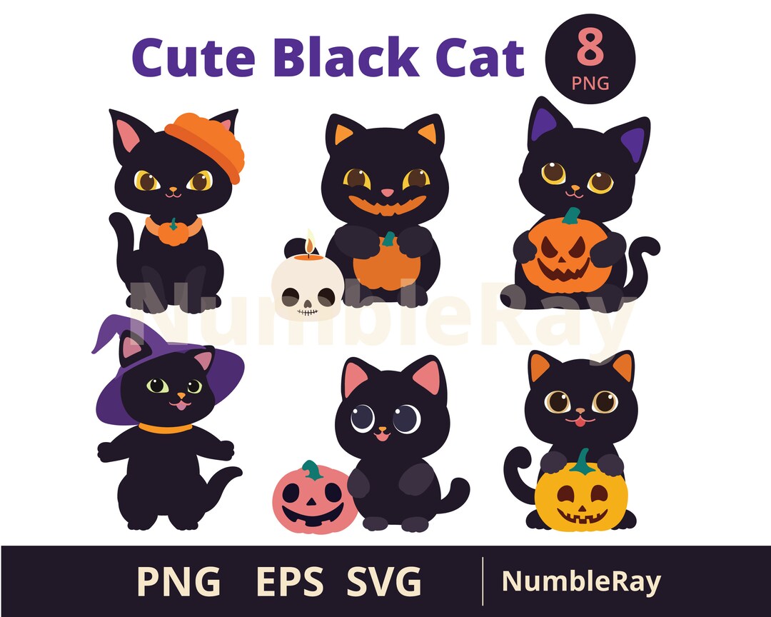 Kawaii Cute Black Cat,black Cat Svg,halloween Cat Svg, Cute Kitten Svg ...