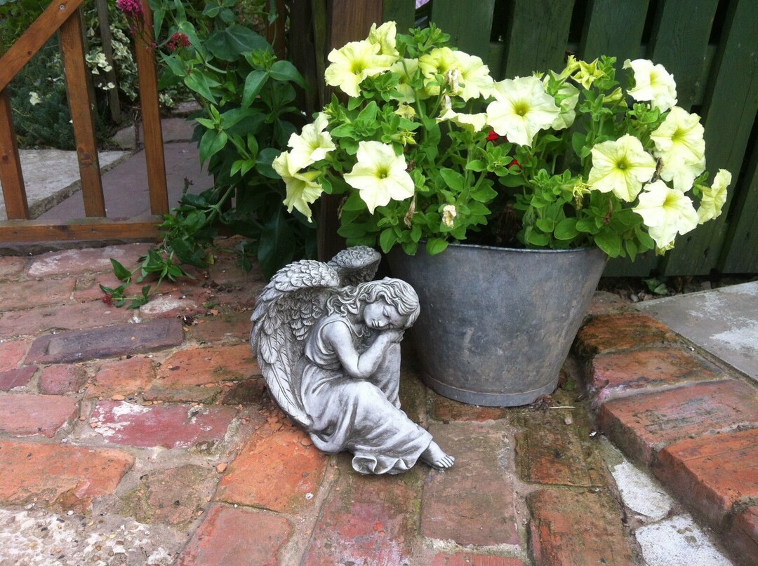 Sleeping Angel Statue Outdoor Cherub Sculpture Concrete Garden Figurine