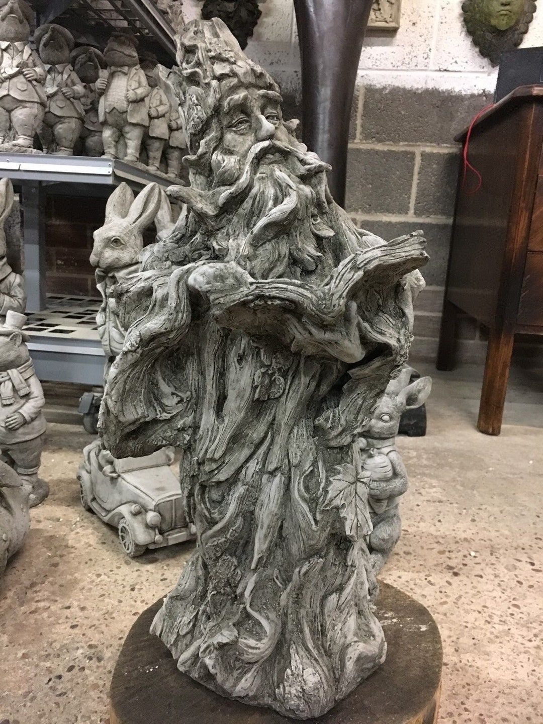 Stone Wizard Statue Cement Magician Sculpture Concrete Garden Etsy