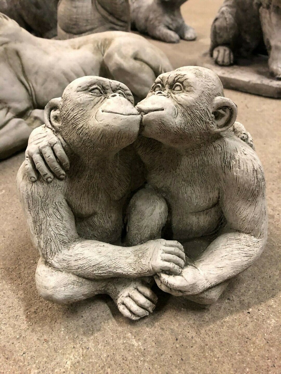 Hugging Monkeys Statue Cement Garden and Home Decor Stone Ape Figurine