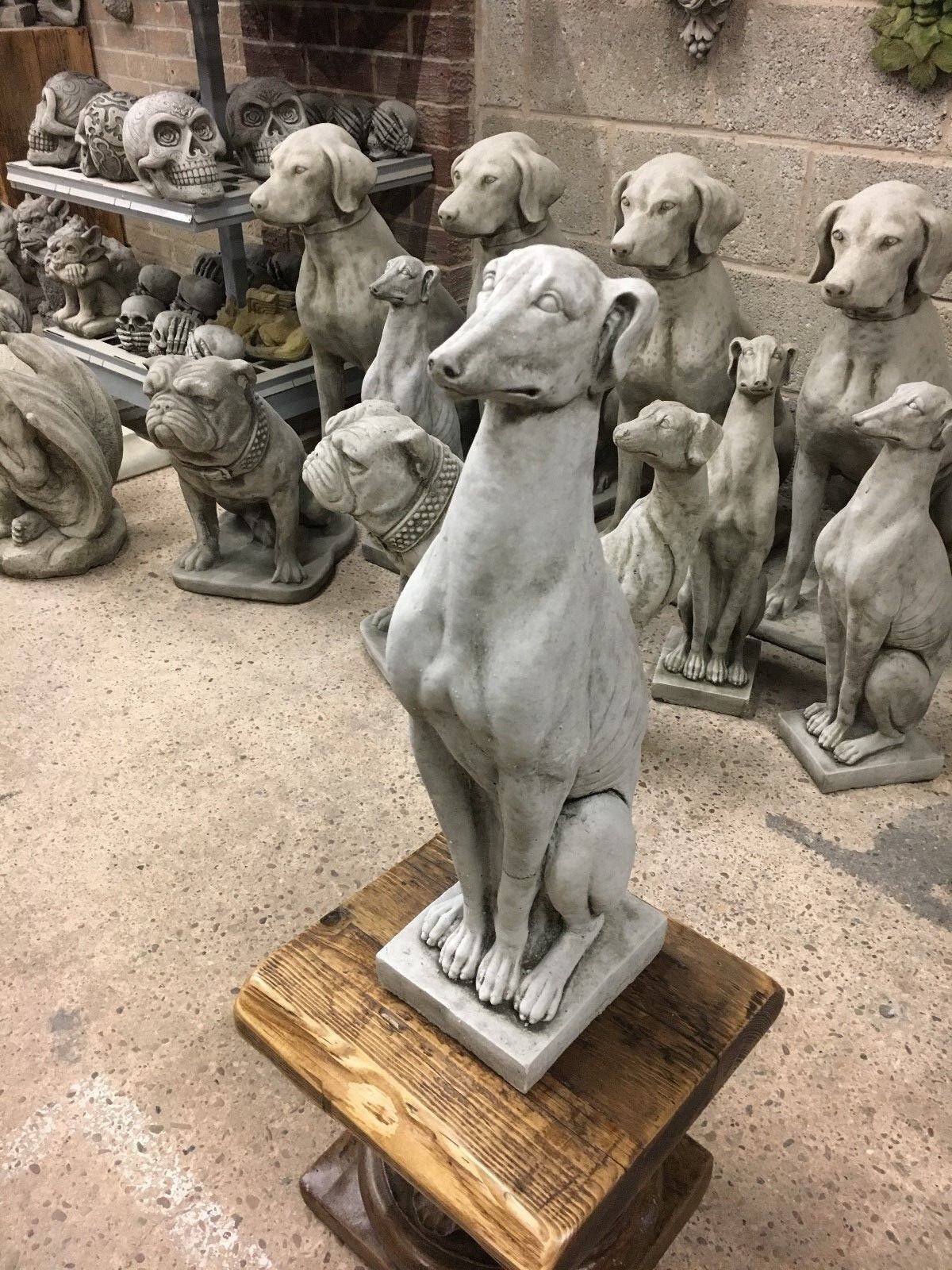 Stone Greyhounds Sculpture Outdoor Dog Figurine Pet Statue Animal