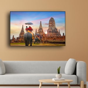 Art mural en verre trempé, très grande décoration murale, décoration de salon, animal, Buda, décoration éléphant pour chambre à coucher, cadeau de pendaison de crémaillère,