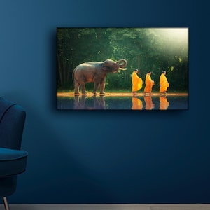 Art mural en verre trempé, très grande décoration murale, décoration de salon, animal, Buda, décoration éléphant pour chambre à coucher, cadeau de pendaison de crémaillère,