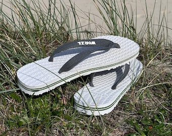 Natural White Flip Flops - Non plastic, natural rubber and hand made in the UK by WorzlFootwear