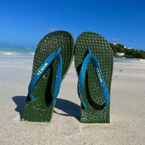 Forest Green Flip Flops Non plastic, natural rubber flip flops, hand made in the UK by WorzlFootwear image 4