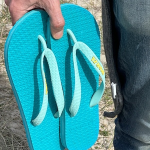 Teal Rubber Flip Flops: Handmade Biodegradable Sandals