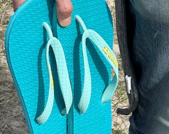 Teal Rubber Flip Flops: Handmade Biodegradable Sandals