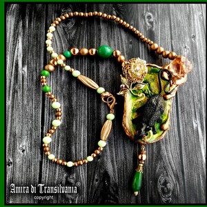 Collana Art Déco, collare pendente Art Nouveau, collana Liberty Jewelry Copper Crystal, gioiello di topo nero con perle e pietre preziose